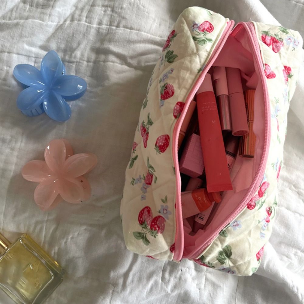 Travel Accessories Needed - Storage Organizer Floral Puffy Quilted Makeup