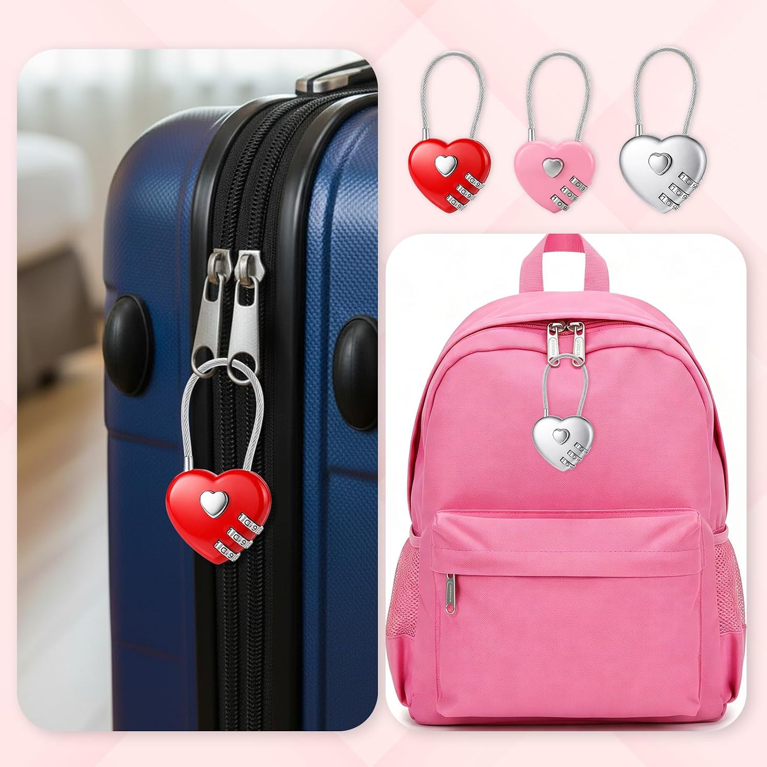 Pink Heart-Shaped 3-Digit Comb - Travel Accessories Cute recension och pris